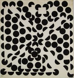 an abstract black and white painting with lots of dots