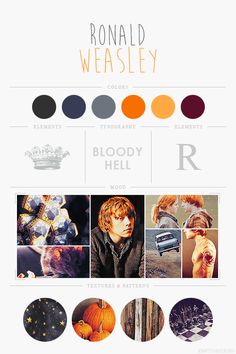 the color scheme for ronald weasely's blood hell album is shown in orange and black