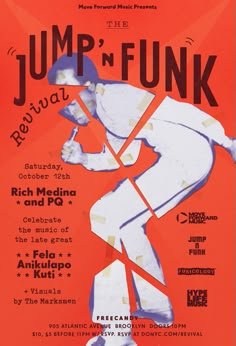 the poster for jump'n'punk festival is shown in red and blue colors