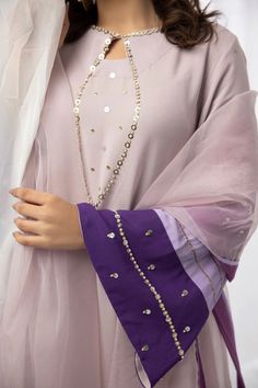 Dhaka Pajama, Multi Dupatta, Lavender Shirt, Stylish Kurtis Design, Shirt Trouser, Georgette Dupatta, Neck Designs For Suits