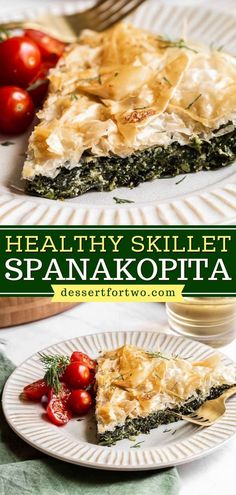 Give this Skillet Spanakopita a try! This healthy dinner recipe starts with phyllo dough. Piled atop a spinach filling, it's a delicious vegetarian meal for two. Gotta love healthy food in one pan! Healthy Spanakopita Recipe, Phyllo Dough Spinach Recipes, Skillet Spanakopita, One Pan Vegetarian, Dinner Recipe For Two, Meal For Two, Healthy Dinner Recipe, Easy Meals For Two