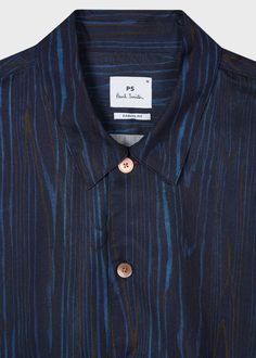 Men's Dark Navy 'Woodgrain' Lyocell-Cotton Shirt Indigo Summer Workwear Shirt, Navy Relaxed Fit Short Sleeve Shirt For Summer, Navy Short Sleeve Shirt For Summer, Men 90s, Clothing Labels Design, Pattern Outfits, Shirt Dress Pattern, Jacquard Shirt, Clothing Labels