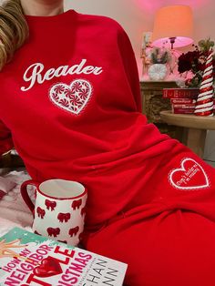 This listing is for the reader SWEATPANTS only.  Independent trading co brand. Comes in red only Comfy Pjs, Book Merch, Christmas Apparel, Bookish Merch, Red Sweatshirt, Fabric Applique, Christmas Book, Winter Nights, Cozy Fits