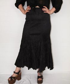 Beautiful vintage 1990s Y2K black Permanent pleat gothic midi skirt.  In excellent vintage condition.  Material: Leather    Size: 12 Measurements Length: 86cm Waist: 88cm Follow us on Instagram @cultofvtg Vintage Black Midi Skirt, 12 Dimensions, Y2k Black, Measurement Length, Womens Bottoms, Midi Skirt, Womens Skirt, Size 12, Women Accessories