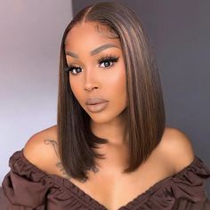 Blonde Highlight Mix Color Short Bob Straight Human Hair 6x5 Glueless Pre-Cut Lace Wig Bleached Knots Black Hair With Brown Highlights, Blonde Highlights Bob, Short Bob Straight, Closure Bob, Bob Straight, Blonde Highlight, Brown Highlights, Chestnut Brown, Bob Wig