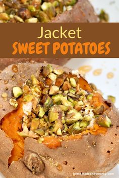 baked sweet potatoes topped with nuts and pistachios