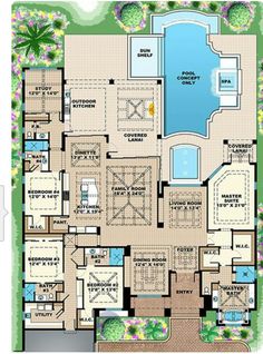 the floor plan for this luxury home is very large and has an outdoor swimming pool