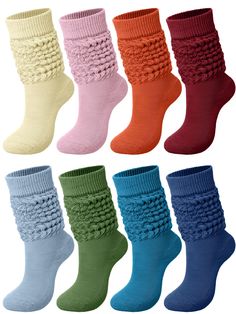 PRICES MAY VARY. Package Content: you will receive 8 pairs of slouch socks in different colors, classic and retro style, which is good for dressing up or down, casual wear, hiking, walking, jogging, sports, working out, gym, costumes, 80s look, 90s look, lounge wear, work from home, and everyday Wide Usage: our scrunchy socks for women are suitable for neon party, 80s and 90s party, cosplay proms, costume party, gathering and more occasions, also suitable for photo shoot and daily wear Versatile Cheap Multicolor Stretch Socks, Cozy Super Soft Solid Color Socks, Thick Warm Solid Color Socks, 80s Slouch Socks, 80s Socks, Multicolor Breathable Sporty Socks, Knit Boot Socks, 80s Look, Slouch Socks