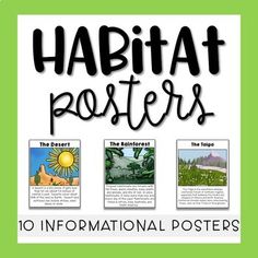 an image of habitat posters with the words habitat posters on it and four different pictures