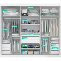 an organized closet with labels on it