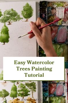 easy watercolor trees painting for beginners to learn how to paint the trees on canvas