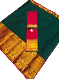 Green & Pink Narayanpeth Handloom Cotton Half Saree Lehenga Set