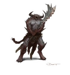 an evil creature with horns and claws on its back, holding a knife in one hand