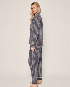 The quintessential, timeless pajama silhouette that always feels fresh: supple elastic waist, single piping detail at collar, breast pocket, and pajama pant cuff and practical pockets. As effortless and comfortable as luxury sleepwear gets. For thousands of years, Pima cotton has been considered royalty in the realm of textiles. This design features 100% yarn-dyed Peruvian Pima, meaning your cherished pieces will stay buttery and breathable, with a reduced risk of fading, pilling, or wrinkling. Bridal Slippers, Luxury Sleepwear, Silk Gifts, Loungewear Dresses, Pink Holiday, Matching Baby, Pajama Pant, Cuffed Pants, Matching Pajamas