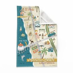 a folded towel with an illustrated map of the state of california