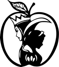 an apple with a woman's profile in the center