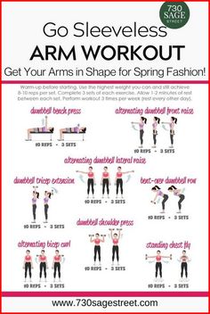 the poster shows how to do an arm workout for your arms in shape for spring fashion