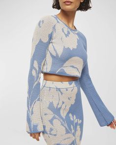 Get free shipping on MISA Los Angeles Cassi Knit Long-Sleeve Crop Top at Neiman Marcus. Shop the latest luxury fashions from top designers. Free Beauty Samples, Blue Hibiscus, Beauty Samples, New Wardrobe, Carolina Herrera, Ulla Johnson, Top Designers, Long Sleeve Crop Top, Color Trends