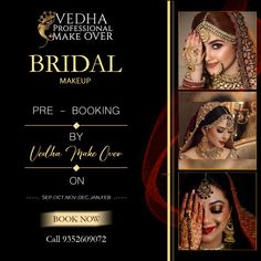 Vedha Professional MakeOver Bridal Makeup Booking Start Now Contact Us -: 9352609072 Bridal Posters For Salon, Makeup Artist Board Design, Makeup Offer Banner, Logo Design Ideas For Makeup Artist, Makeup Banner Design Beauty, Makeup Artist Banner Design, Salon Board Design Ideas, Indian Beauty Parlour Banner Design, Bridal Makeup Poster Design