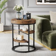 a living room scene with focus on the end table