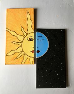 two pieces of art that look like sun and moon