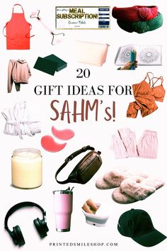 the words, 20 gift ideas for sahm's are shown