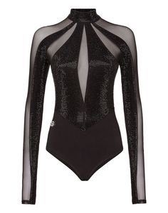 a black bodysuit with sheer mesh detailing