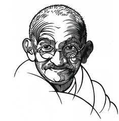 an ink drawing of a man with glasses and mustaches on his face, in black and white