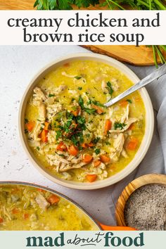 this creamy chicken and brown rice soup is the perfect way to use up leftovers