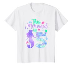 PRICES MAY VARY. This Mermaid is 5 is a Birthday Mermaid Design for Girls with a cute Mermaid. Great for 5th Birthday Girls who like Mermaids. Cute Mermaid Design for toddlers. I'm 5 themed design for little girls who are celebrating the 5th birthday with a mermaid party. Lightweight, Classic fit, Double-needle sleeve and bottom hem 6th Birthday Girls, 5th Birthday Girls, Birthday Girl T Shirt, Birthday Mermaid, 5 Birthday, 4 Birthday, Mermaid Design, Mermaid Gifts, Cute Mermaid