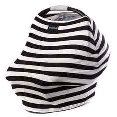 a black and white striped bag on a white background