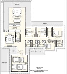 the floor plan for an apartment with three bedroom and two bathrooms, one living room