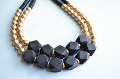 Gold Statement Necklace, Black Chunky Necklace, Beaded Wood Necklace, Multi Strand Necklace, Gift For Woman - Riley Black Statement Earrings, Black Necklace Statement, String Necklace, Blue Statement Necklace, Silver Jewelry Box, Chunky Statement Necklace, Nice Jewelry, Wood Bead Necklace, Gold Statement Necklace