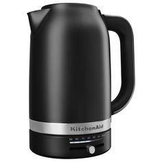 an electric kettle with the lid open and its handle down, on a white background