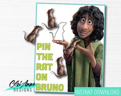 the rat on bruno character is holding his hands up in front of him