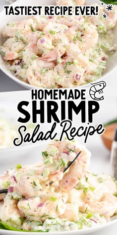 the recipe for homemade shrimp salad is shown