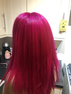 Pink Hair With Other Colors, Fuisha Color Hair, Hot Pink Red Hair, Dark Fuchsia Hair, Fuchsia Pink Hair, Purplish Pink Hair, Starfire Hair Color, Light Magenta Hair, Solid Pink Hair