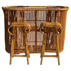 two bamboo stools are sitting next to each other