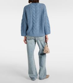 Aran wool-blend sweater in blue - Brunello Cucinelli | Mytheresa Sheer Sweater, Aran Sweater, Latest Sweater, Roll Neck Sweater, Color Name, Cashmere Blend Sweater, Beige Sweater, Brown Sweater, Alpaca Wool