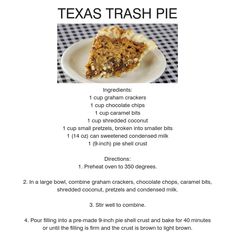 a recipe for texas trash pie on a plate