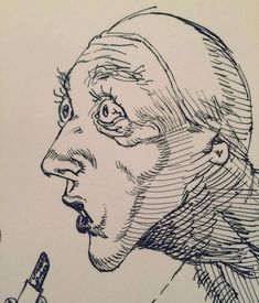 a drawing of a man with his mouth open