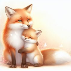 an image of two foxes hugging each other