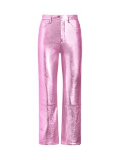 Pink Plastic Pants, Disco Pants, Virtual Stylist, Metallic Pink, Pink Kids, Pink Outfits, Straight Pants, Metallic Leather, Pink Leather