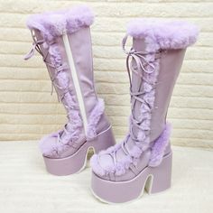 NEW ARRIVALS | Totally Wicked Footwear Pinterest Shop, Demonia Boots, Fluffy Boots, Lace High Heels, Winter Heels, Rose Violette, High Top Boots, Knee Boot, Wide Calf Boots