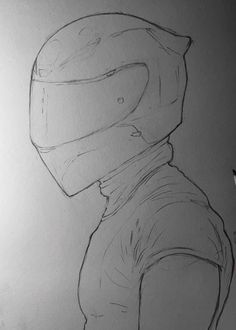 a drawing of a person wearing a helmet