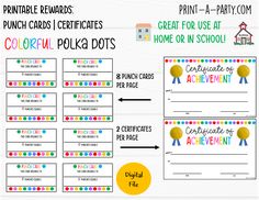 printable reward cards with colorful stars on them