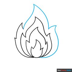 a drawing of a fire with blue lines