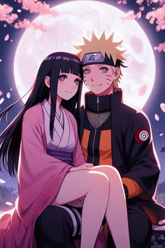 naruto and sashika hugging in front of the moon