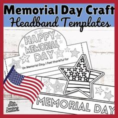 memorial day craft is featured with an american flag and stars on the front, and text that reads happy memorial day crafts headband templates