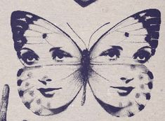 a drawing of a woman's face with a butterfly on her chest and the image of a lady's face behind it